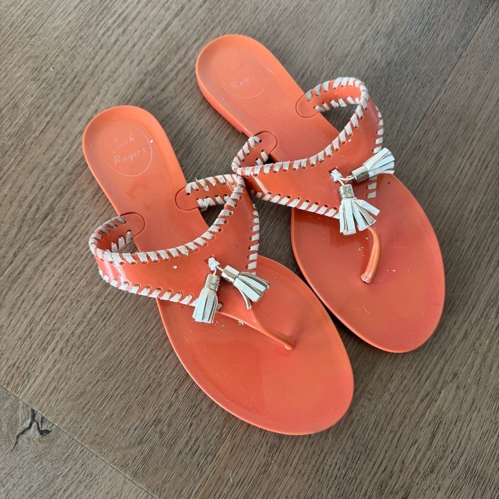 Jack Rogers Coral and White Jelly Flip Flops Size 8
